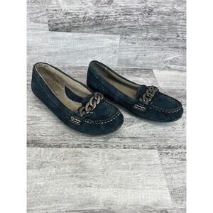 Naturalizer N5 Womens Size 7M Suede Chain Loafers Navy Blue Slip-On Casual Shoes